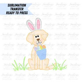 Blue Golden Dog Cute Easter Bunny Ready to Press Sublimation Transfer